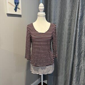 Milk Nursingwear Women's Pullover 3/4 Sleeve Striped Top Maroon & White Size L